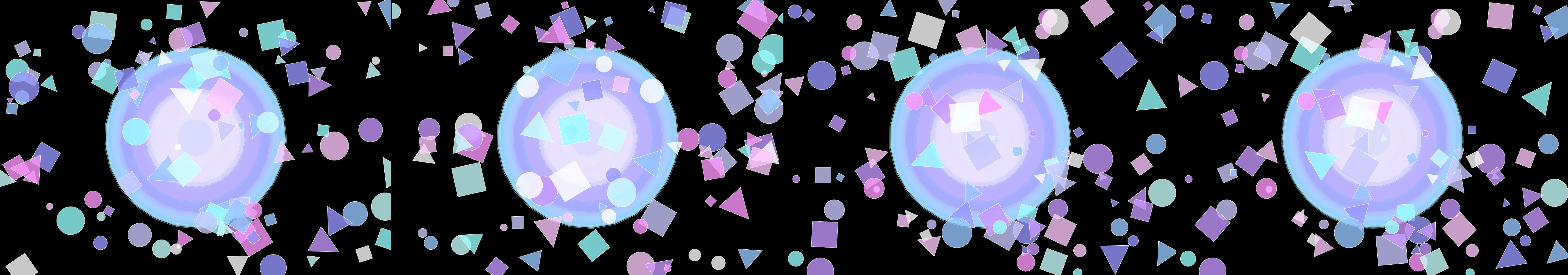 four frames from supergraphics from 1975 under a synthetic pointer