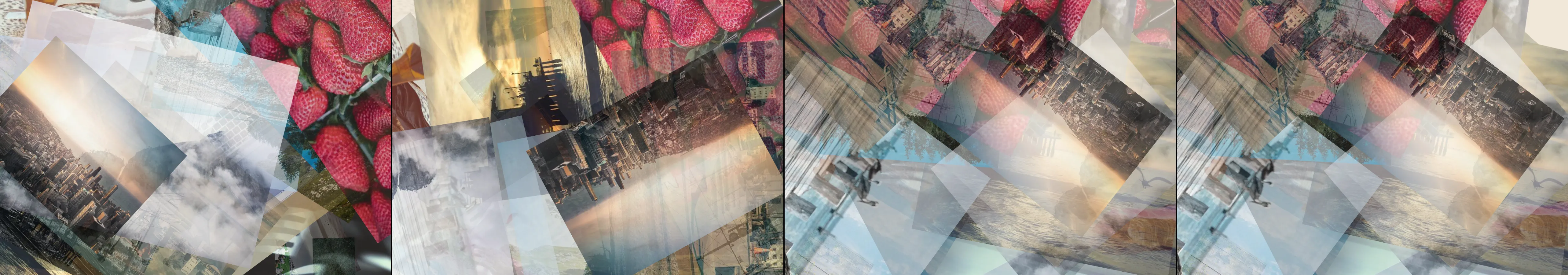 four frames from nostalgic photo collage under a synthetic pointer