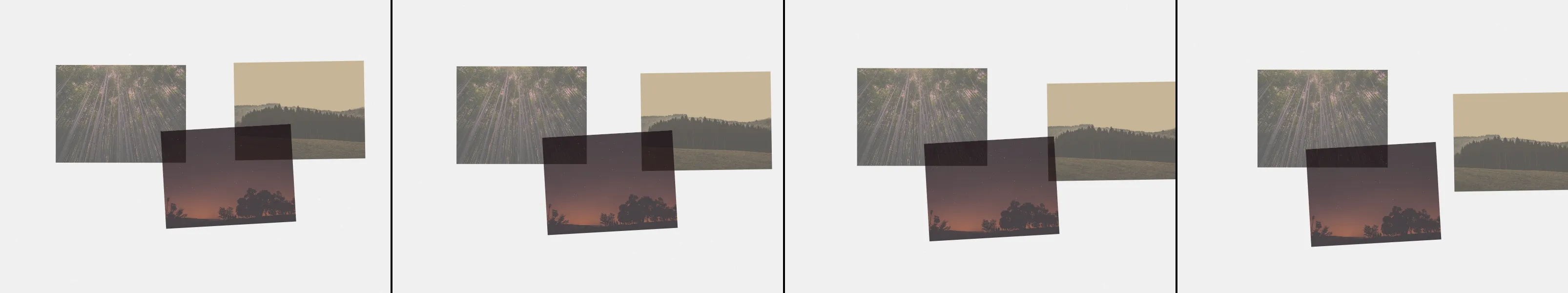 four frames from nostalgic photo collage under a synthetic pointer