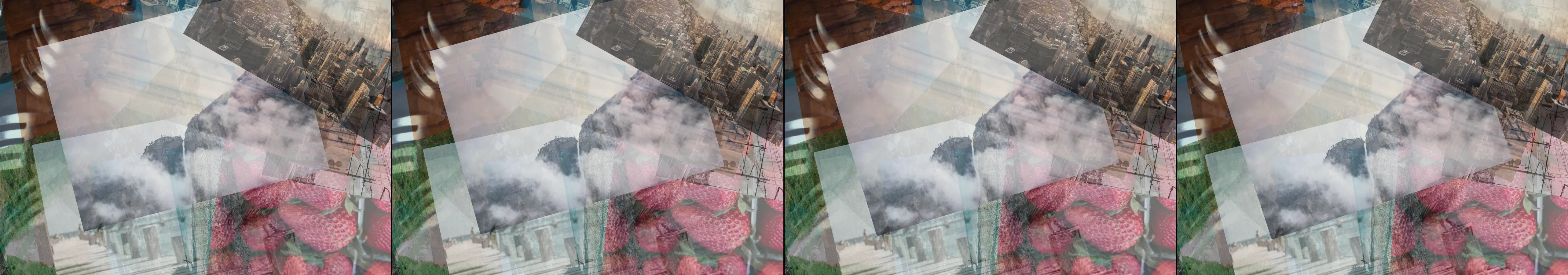 four frames from nostalgic photo collage under a synthetic pointer