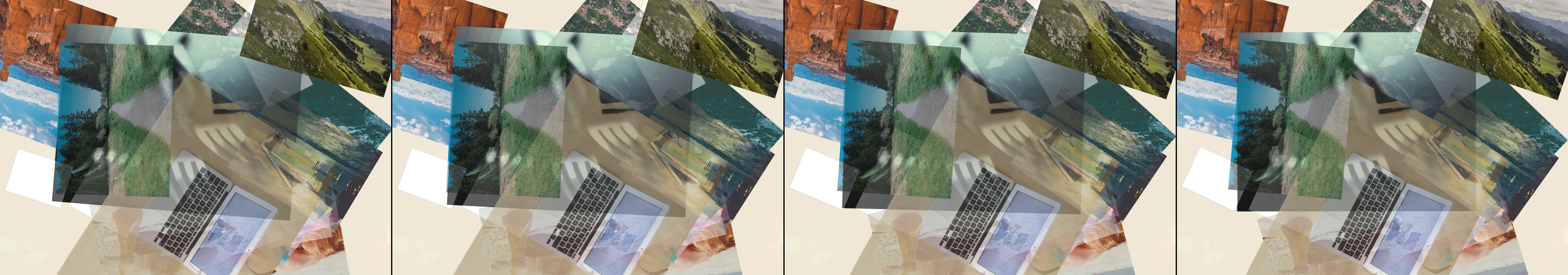four frames from nostalgic photo collage under a synthetic pointer