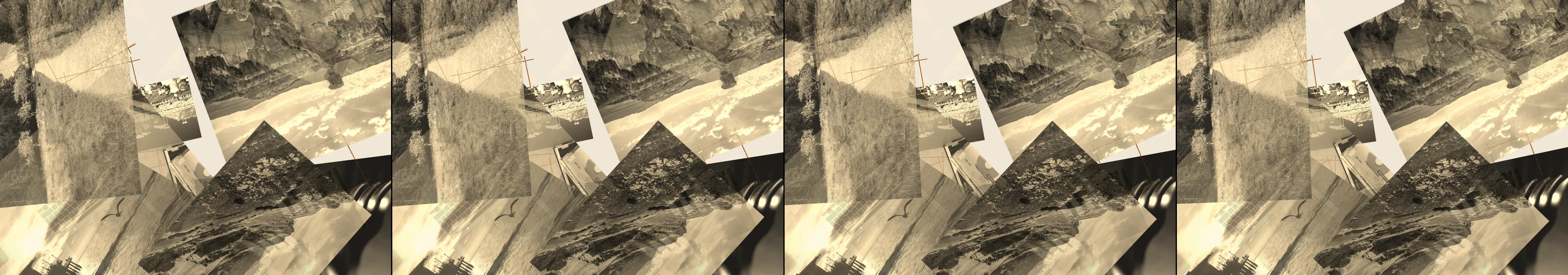 four frames from nostalgic photo collage under a synthetic pointer