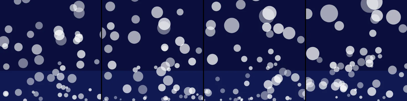 four frames from water coming to a boil under a synthetic pointer