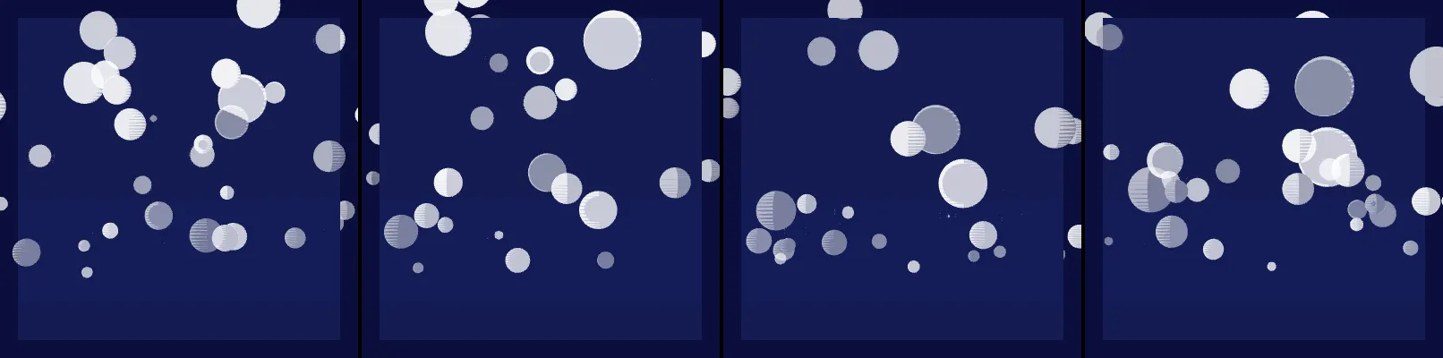 four frames from water coming to a boil under a synthetic pointer