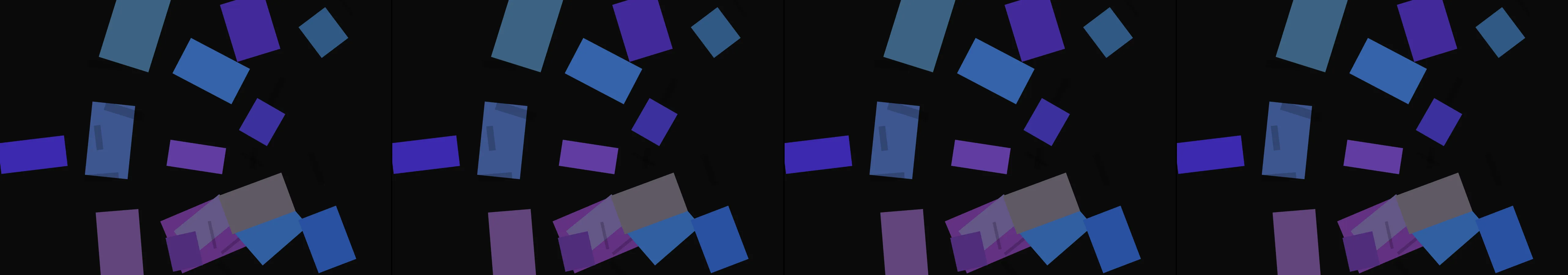 four frames from lighting study: the building interrupts the light under a synthetic pointer