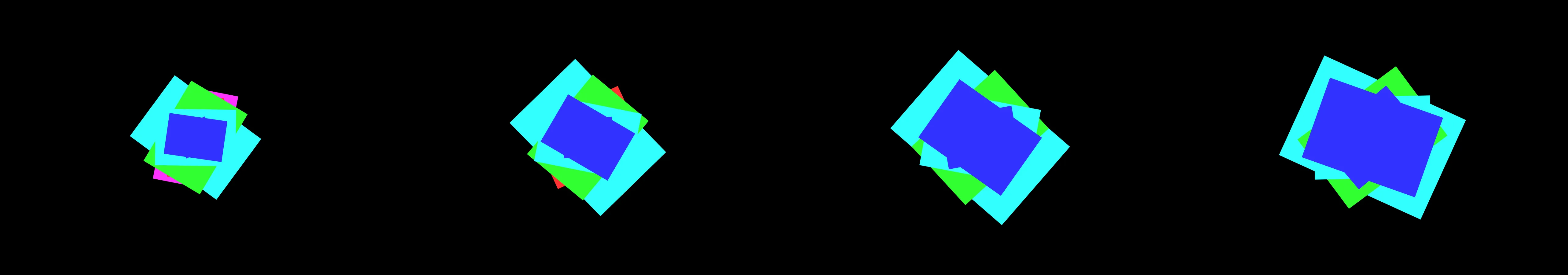 four frames from diagonal stripes animating in smoothly eased slicing patterns in color palettes from the 1970s under a synthetic pointer