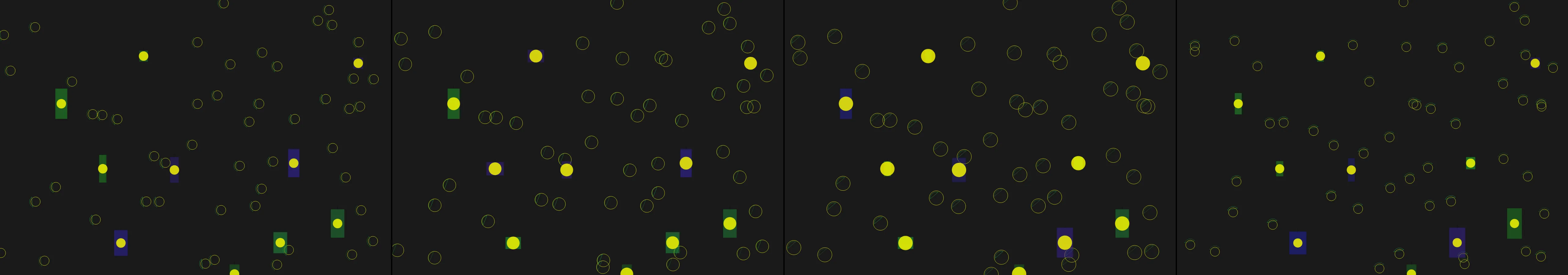 four frames from stock market clip art under a synthetic pointer