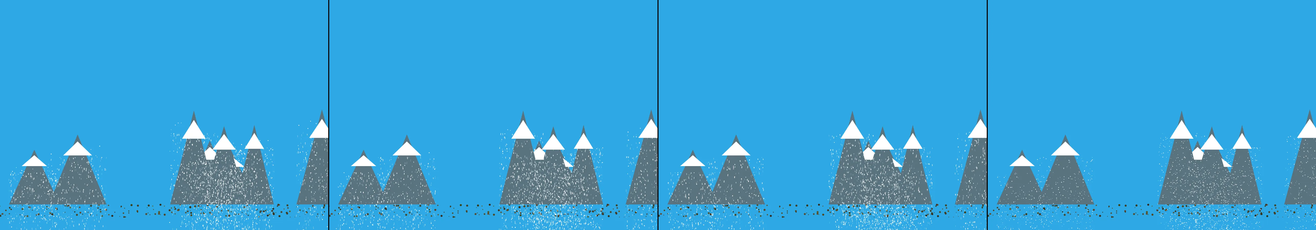 four frames from draw an alpine landscape. clicking causes an avalanche. under a synthetic pointer