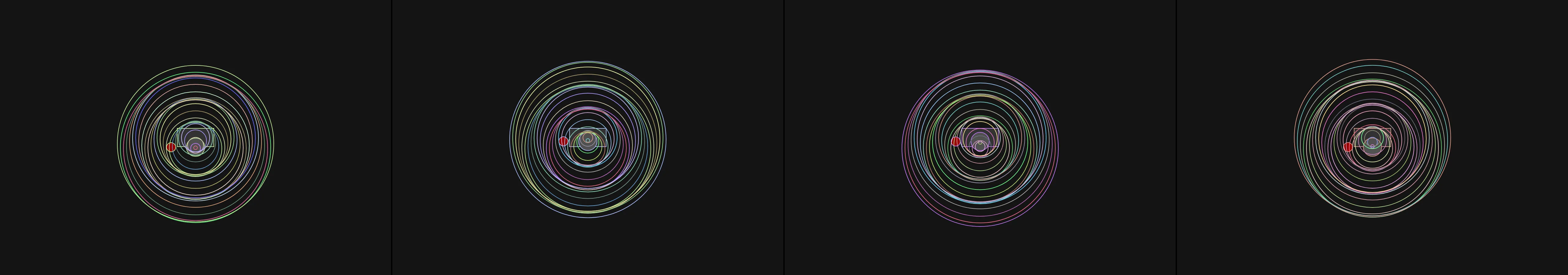 four frames from illustrate a loudspeaker magnet producing sound waves under a synthetic pointer