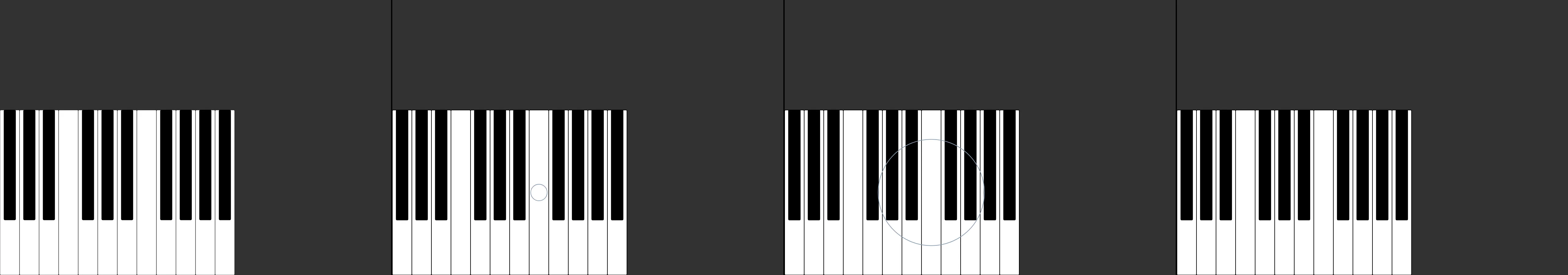 four frames from a playable piano under a synthetic pointer