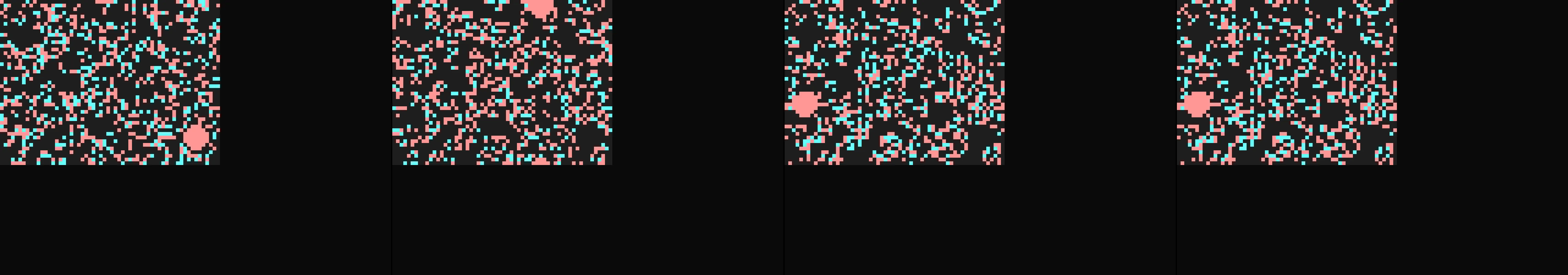 four frames from the game of life under a synthetic pointer
