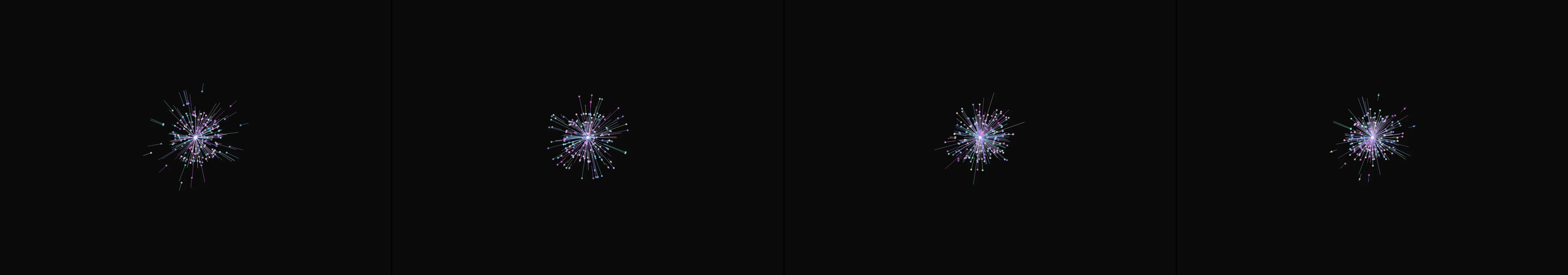 four frames from a demonstration of centripetal force under a synthetic pointer