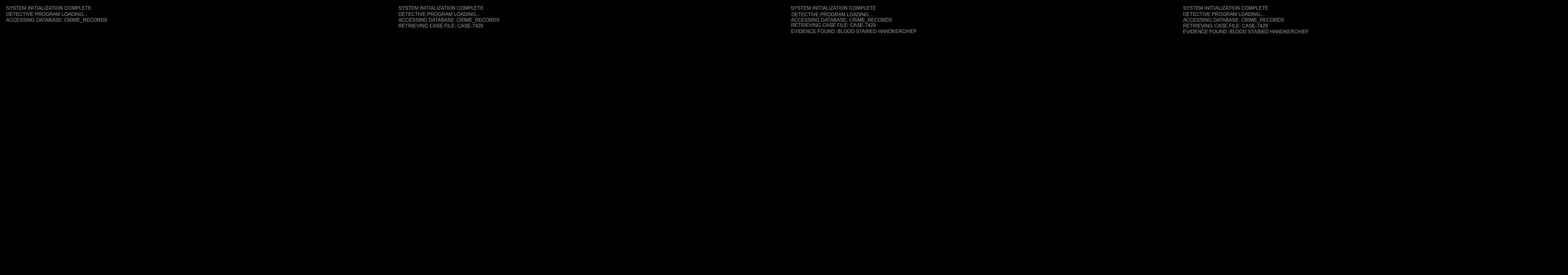 four frames from use text to simulate a terminal console running a mysterious computer program under a synthetic pointer