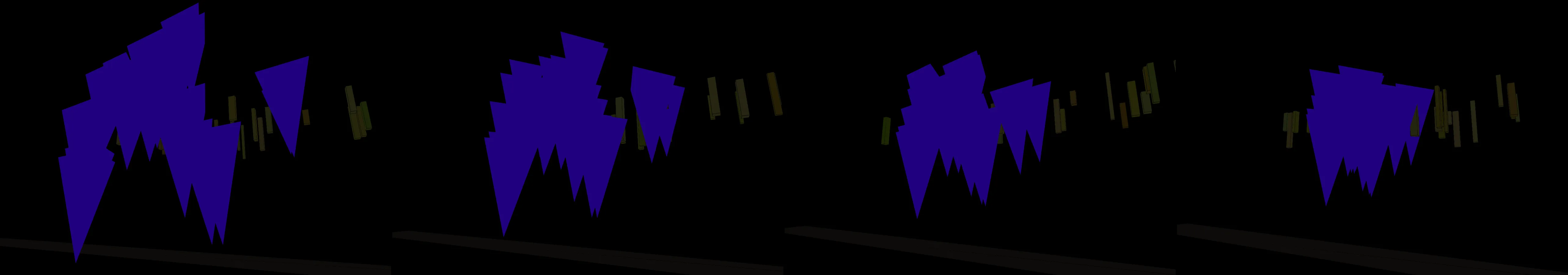 four frames from create an interactive drone show over a cityscape harbor and let mouse movements and clicks cycle the drones into their various formations under a synthetic pointer