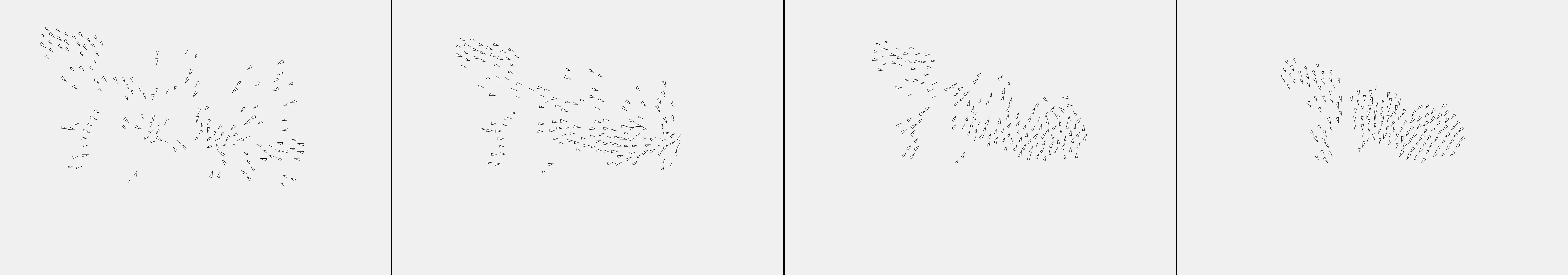 four frames from a flock of paper airplanes following the cursor like starlings under a synthetic pointer