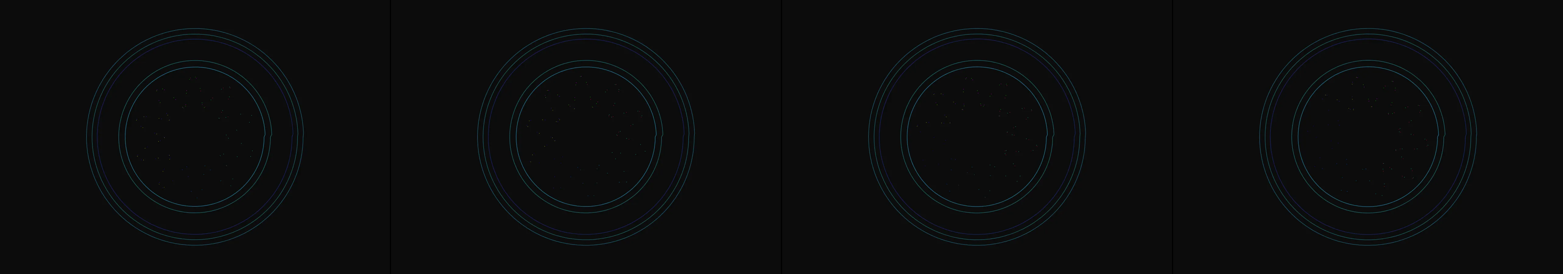 four frames from a jellyfish made of drifting sine waves under a synthetic pointer