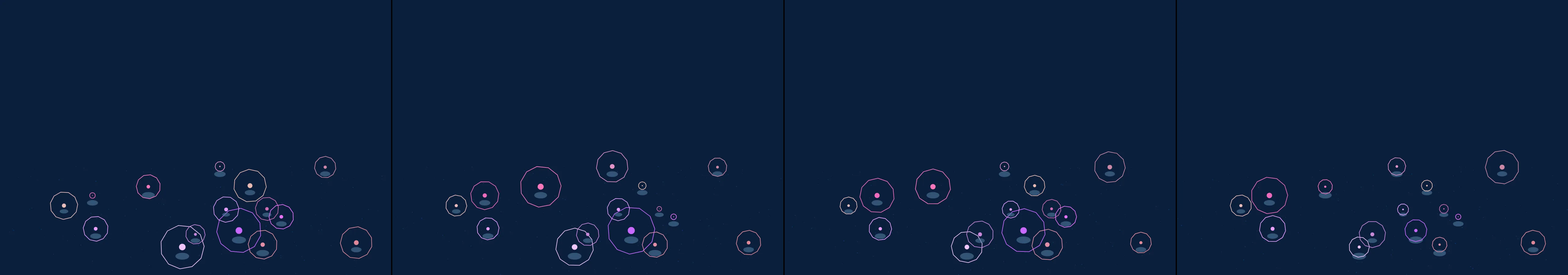 four frames from a tide pool where the anemones close when the mouse comes near under a synthetic pointer