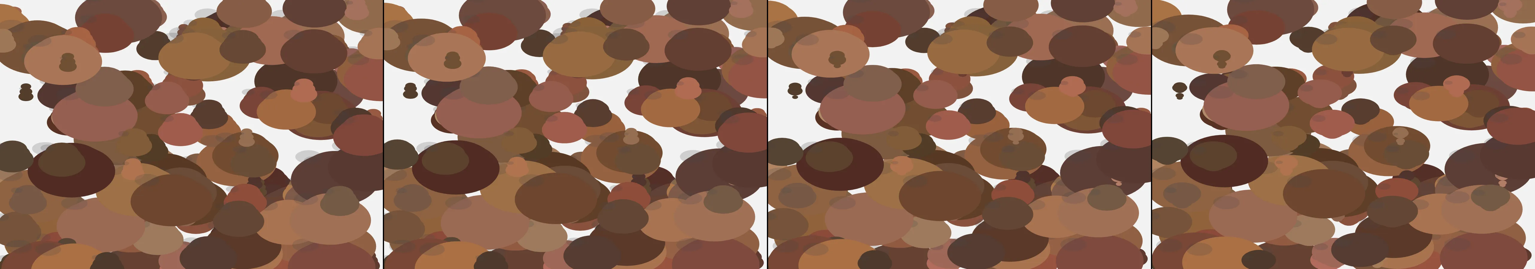 four frames from sand dunes migrating across the screen over a thousand years under a synthetic pointer