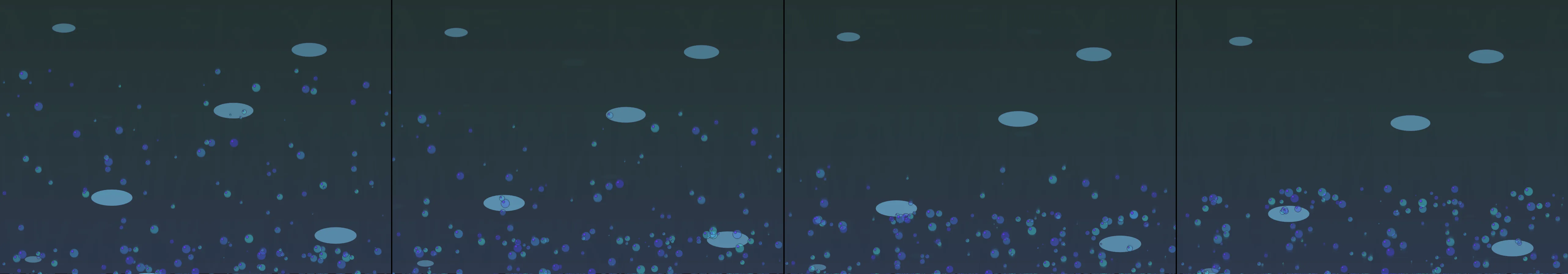 four frames from a fishbowl seen from the fish's point of view under a synthetic pointer