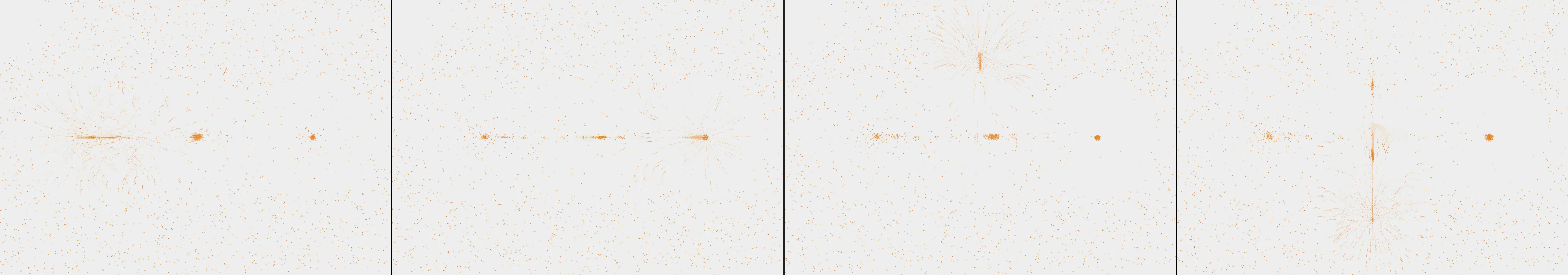 four frames from iron filings arranging themselves around your cursor like a magnet under a synthetic pointer