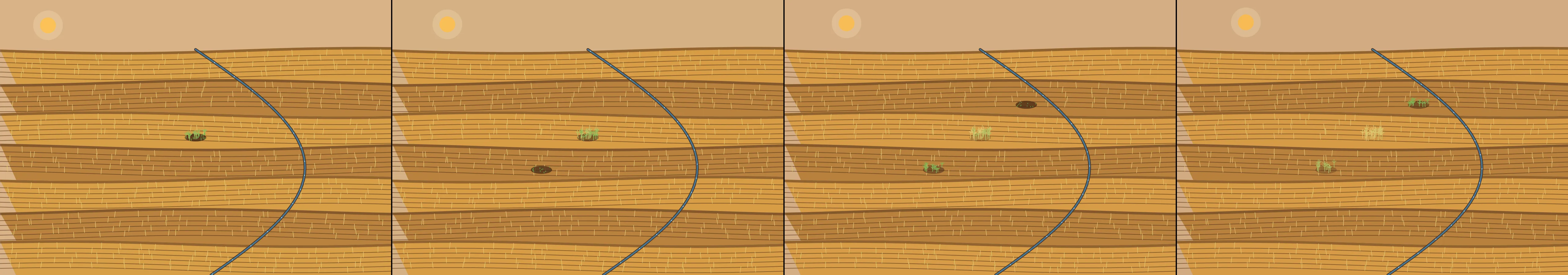 four frames from ancient agriculture under a synthetic pointer