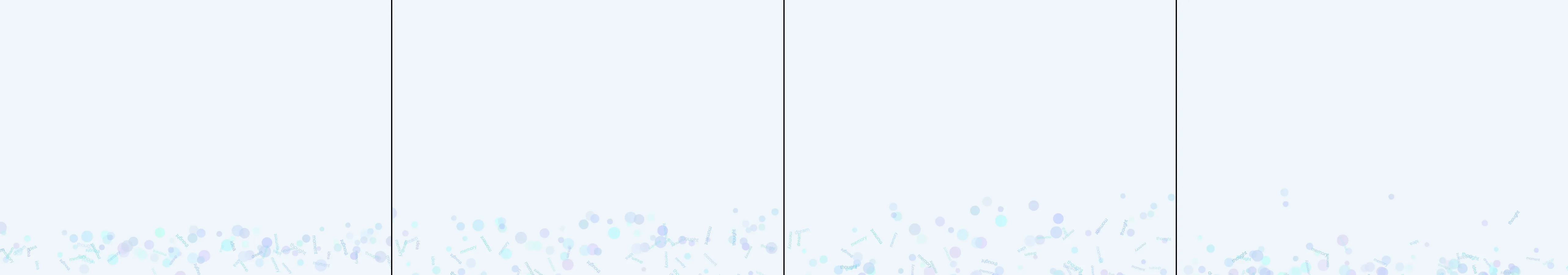 four frames from shower thoughts under a synthetic pointer