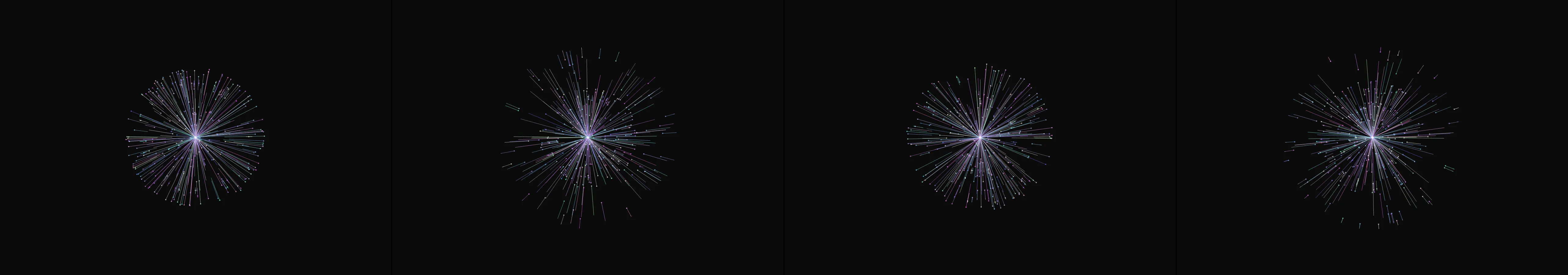 four frames from a demonstration of centripetal force under a synthetic pointer