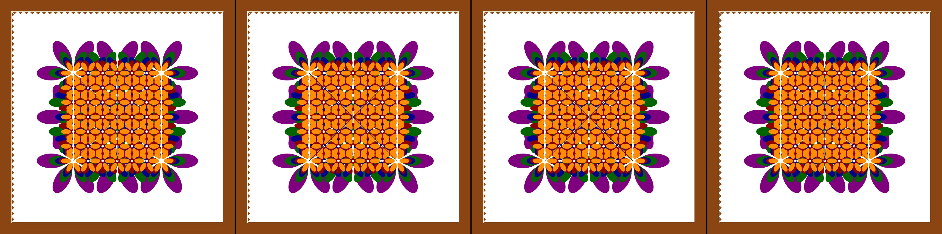 four frames from a Persian rug pattern under a synthetic pointer