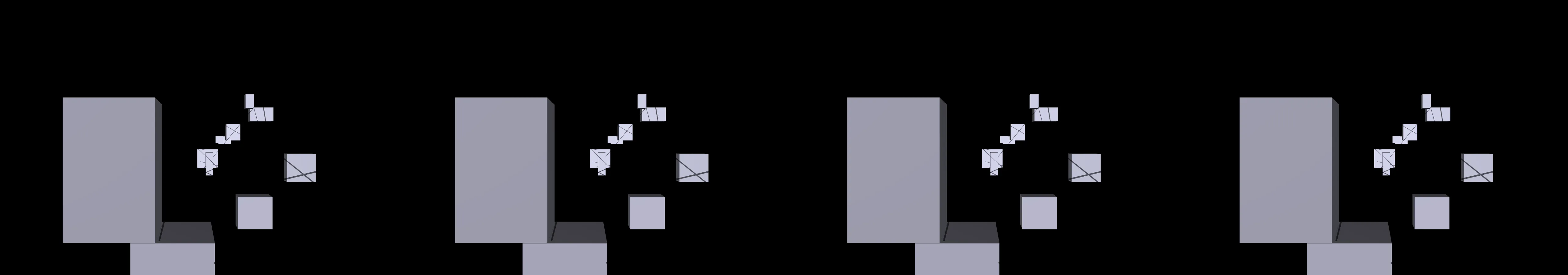 four frames from a self portrait in three point perspective under a synthetic pointer