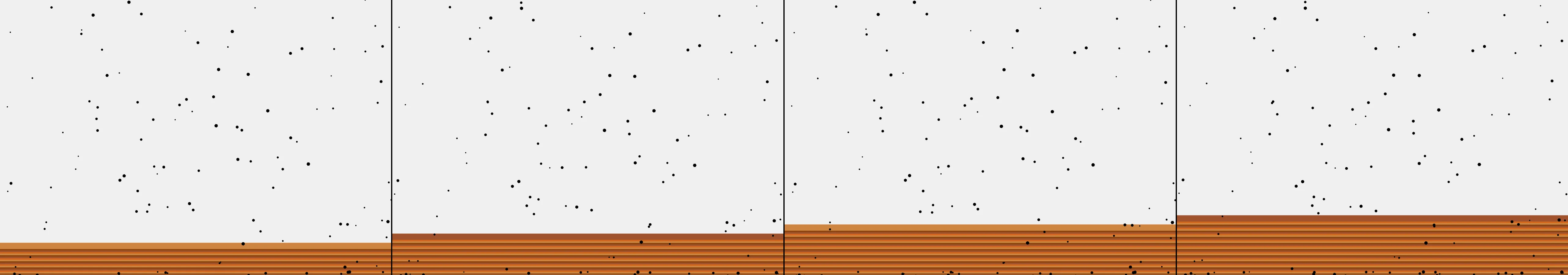 four frames from a sweater being knit under a synthetic pointer