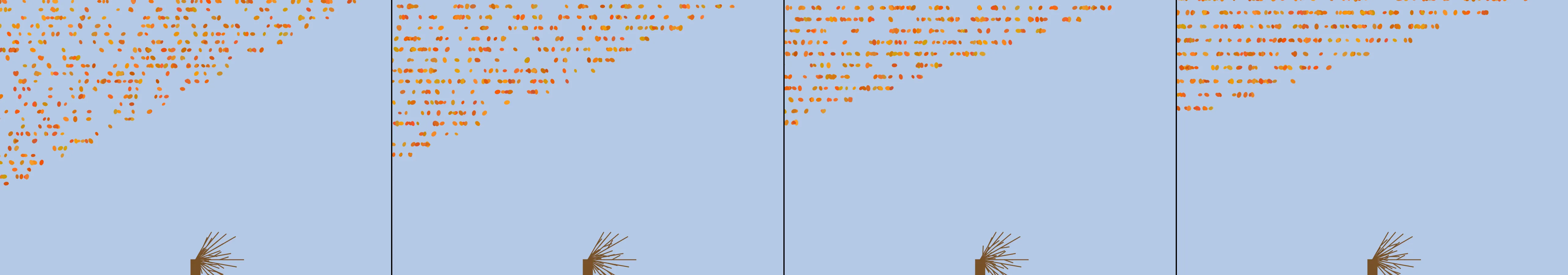 four frames from the last leaf on a tree refusing to fall in the wind under a synthetic pointer