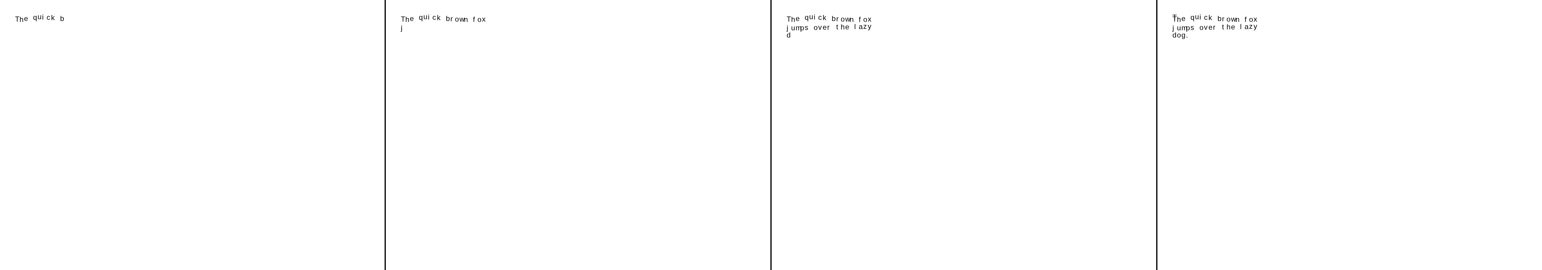 four frames from a typewriter that types by itself and slowly gains confidence under a synthetic pointer
