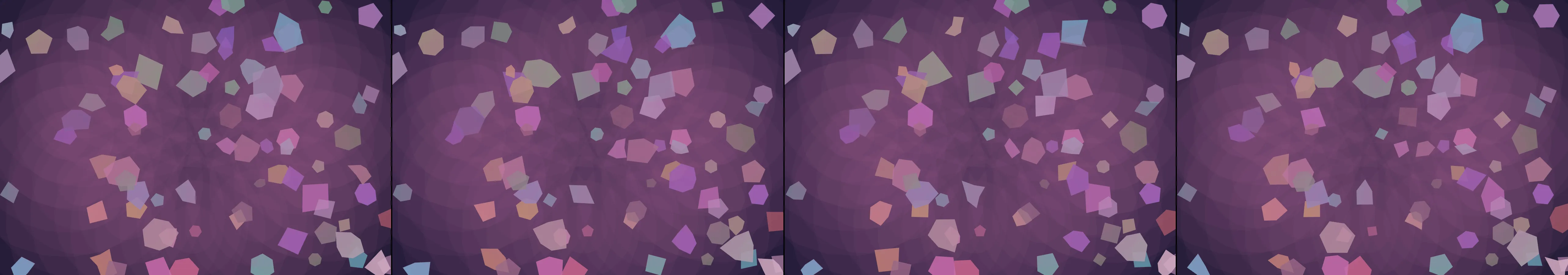 four frames from a stained-glass window as the light moves through a whole day under a synthetic pointer