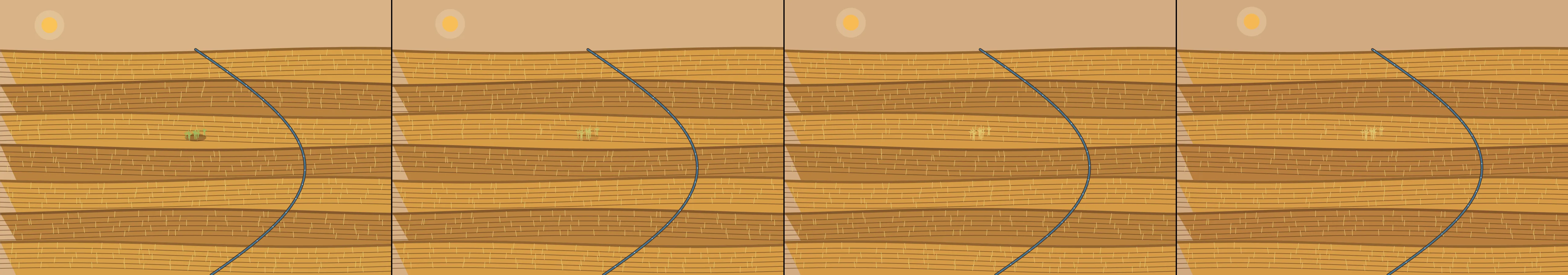 four frames from ancient agriculture under a synthetic pointer