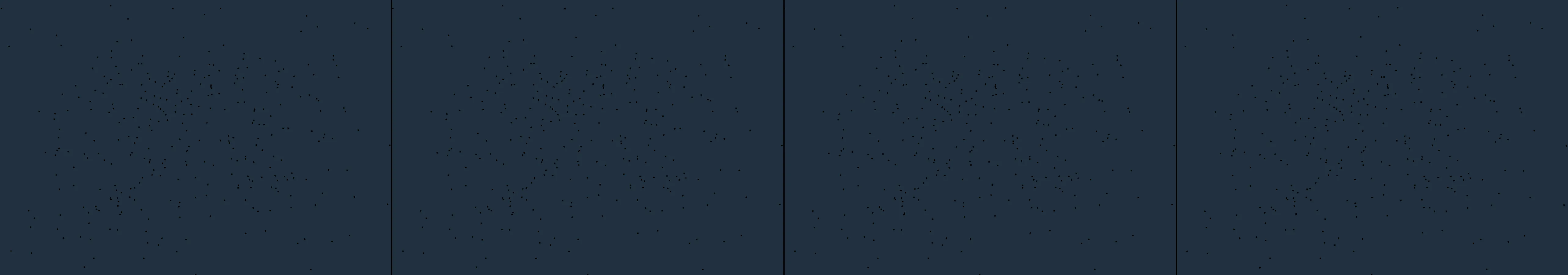 four frames from a fishbowl seen from the fish's point of view under a synthetic pointer