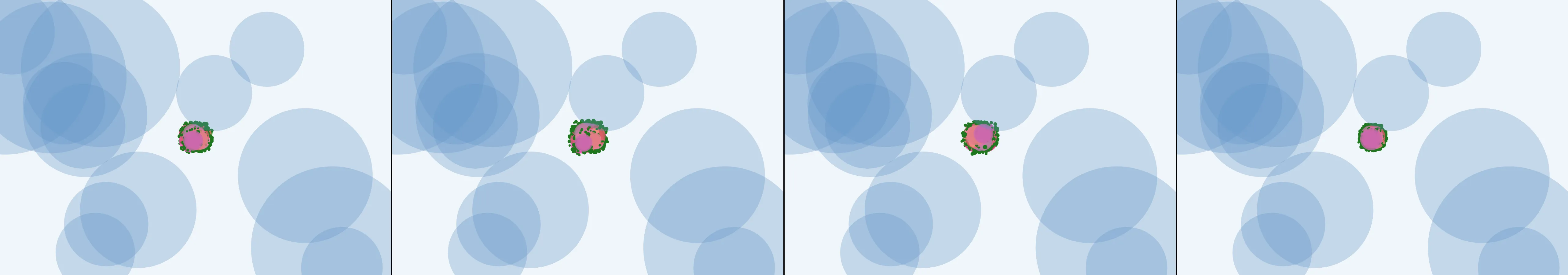 four frames from rhododendrons under a synthetic pointer