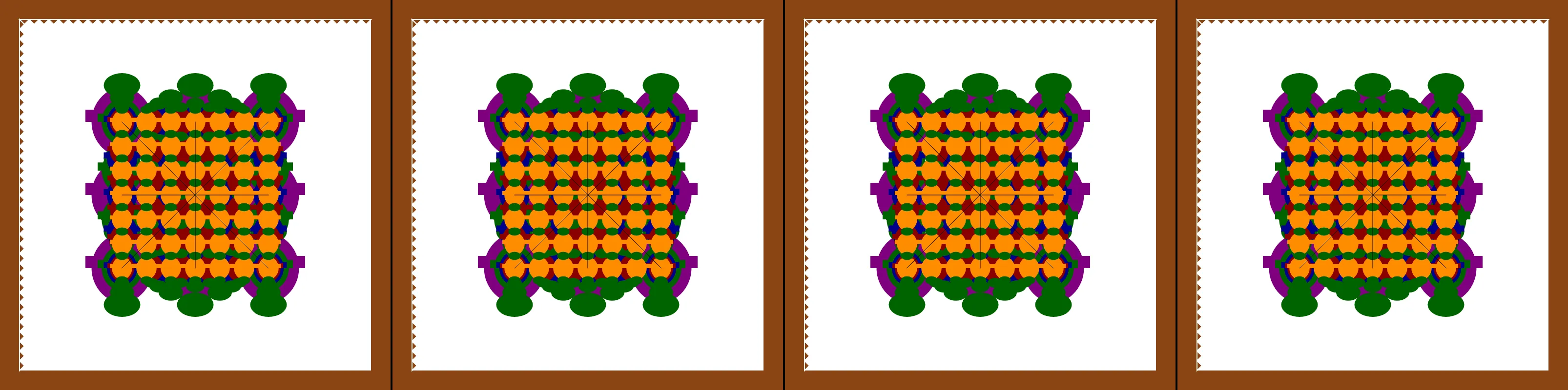 four frames from a Persian rug pattern under a synthetic pointer