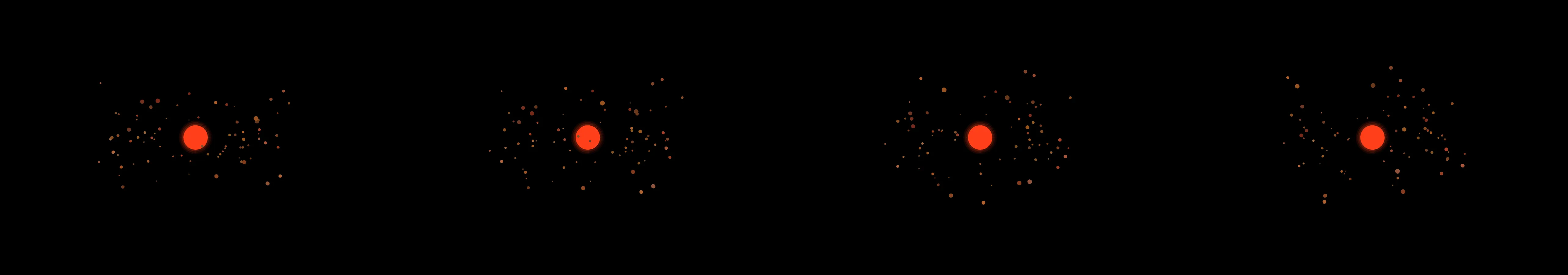 four frames from steampunk globe splines orbiting around a fire burning in a rotating cube under a synthetic pointer