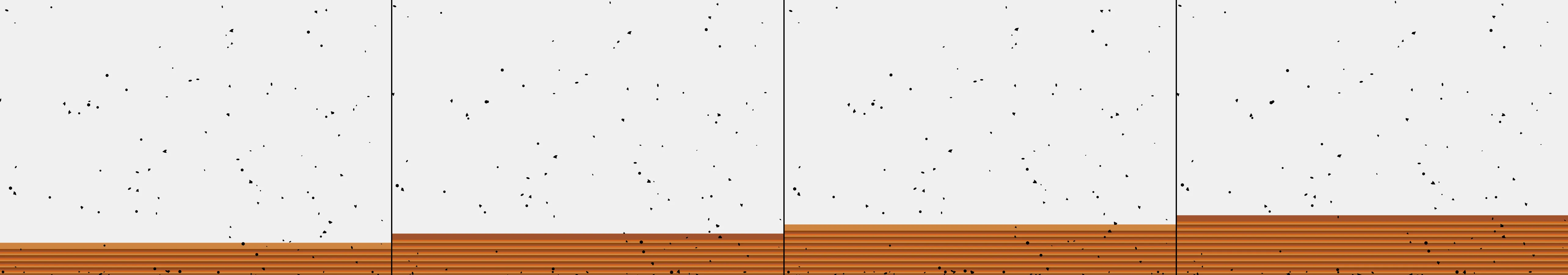 four frames from a sweater being knit under a synthetic pointer