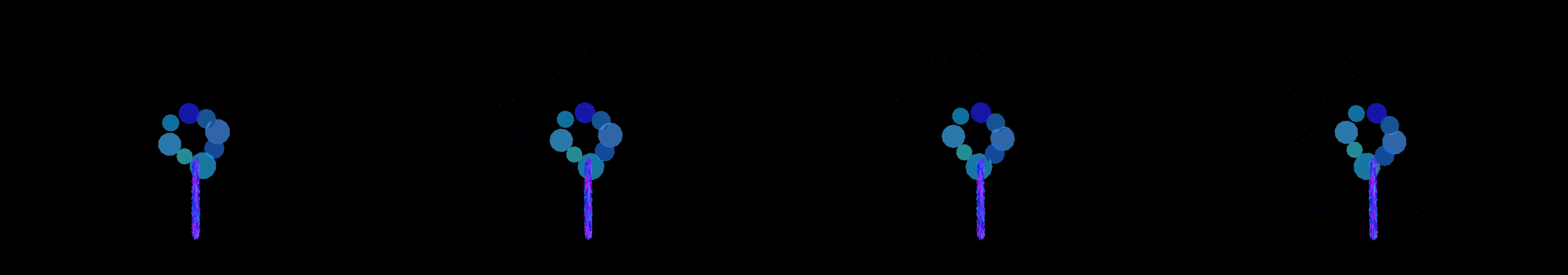 four frames from a jellyfish made of drifting sine waves under a synthetic pointer