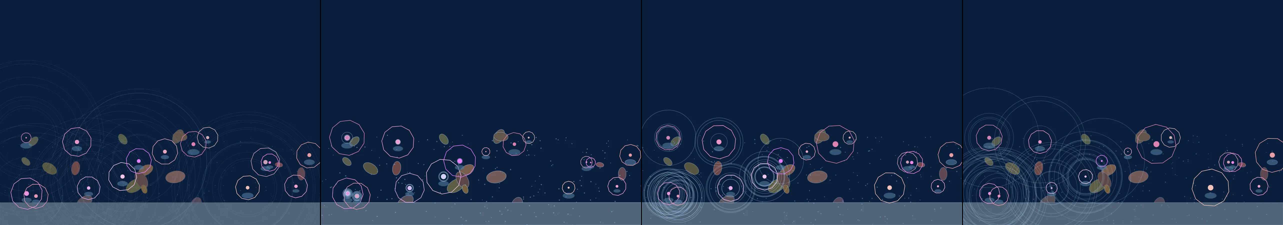 four frames from a tide pool where the anemones close when the mouse comes near under a synthetic pointer