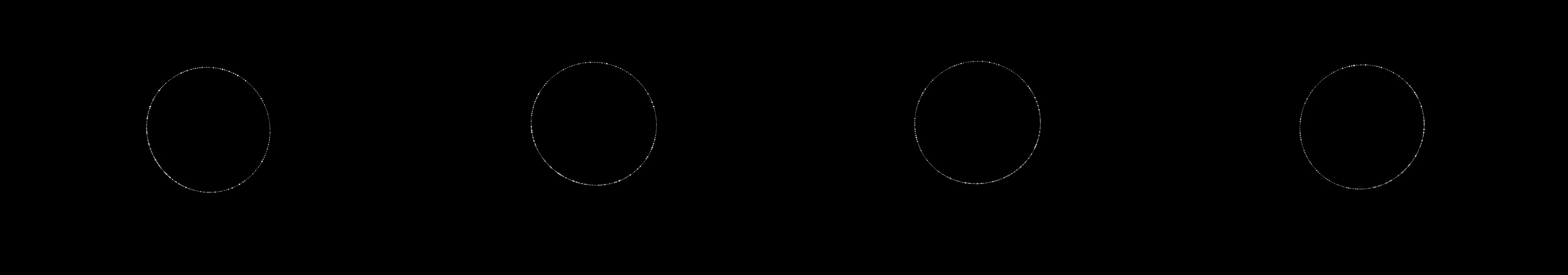 four frames from fireflies spelling out a message in Morse code under a synthetic pointer
