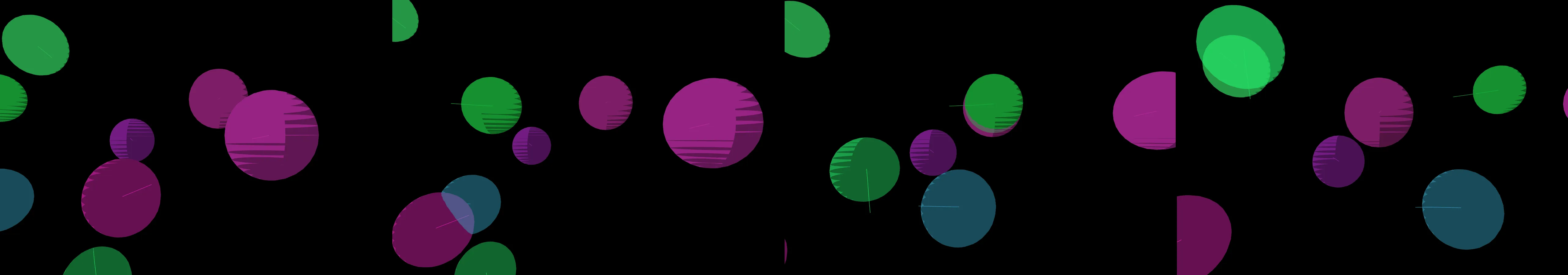 four frames from a lava lamp in zero gravity under a synthetic pointer