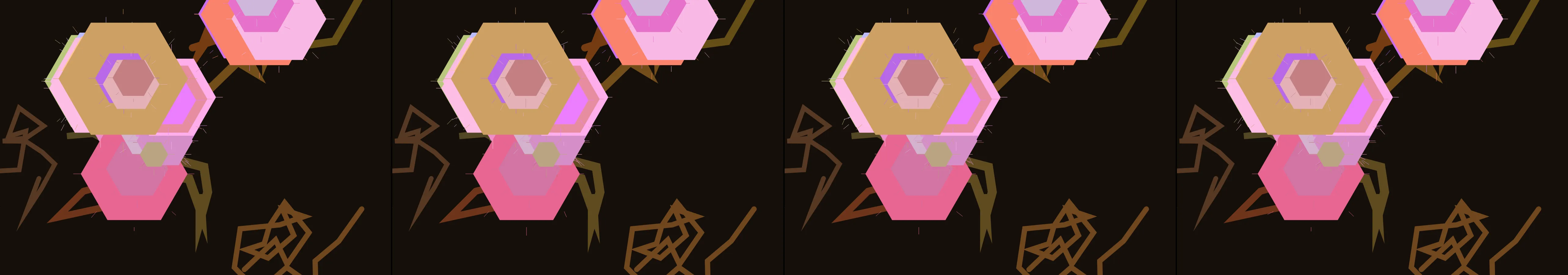 four frames from an ant colony digging tunnels toward wherever you last clicked under a synthetic pointer