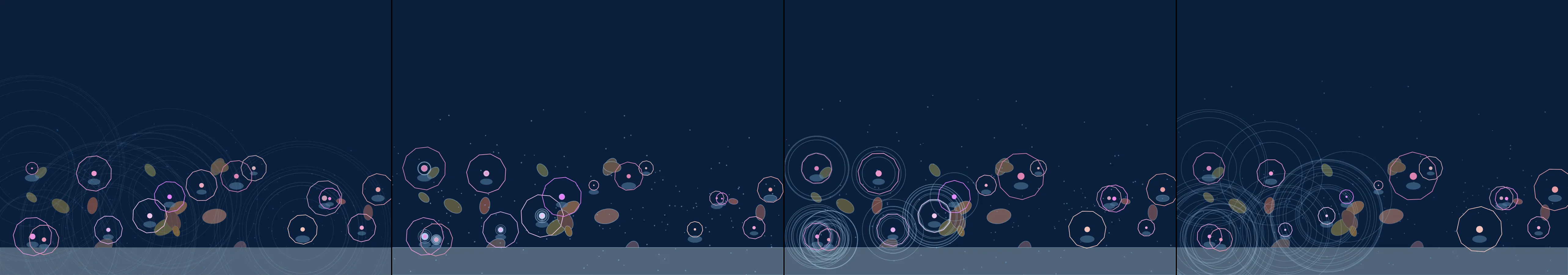 four frames from a tide pool where the anemones close when the mouse comes near under a synthetic pointer