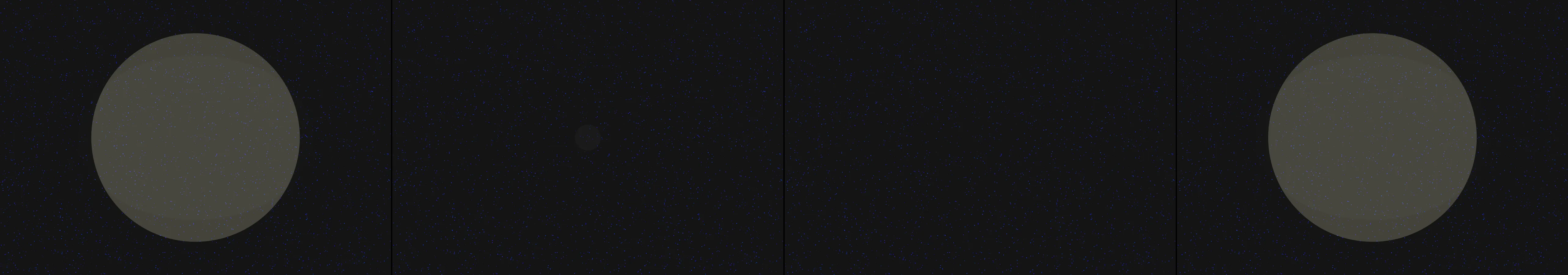 four frames from a night train crossing the desert, seen only by its lit windows under a synthetic pointer