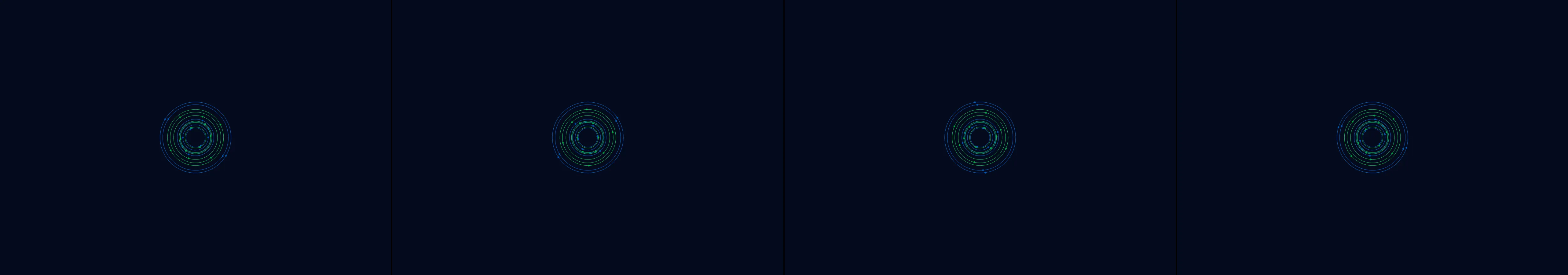 four frames from a spirograph drawn by two planets orbiting each other under a synthetic pointer