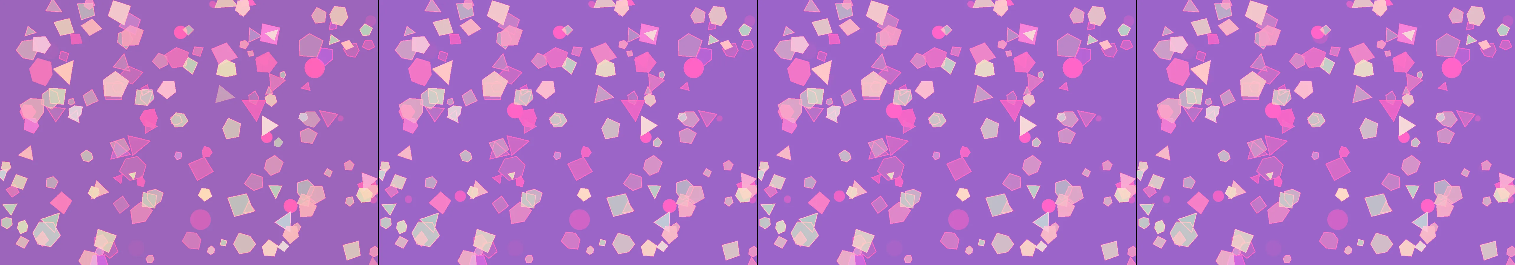 four frames from a stained-glass window as the light moves through a whole day under a synthetic pointer
