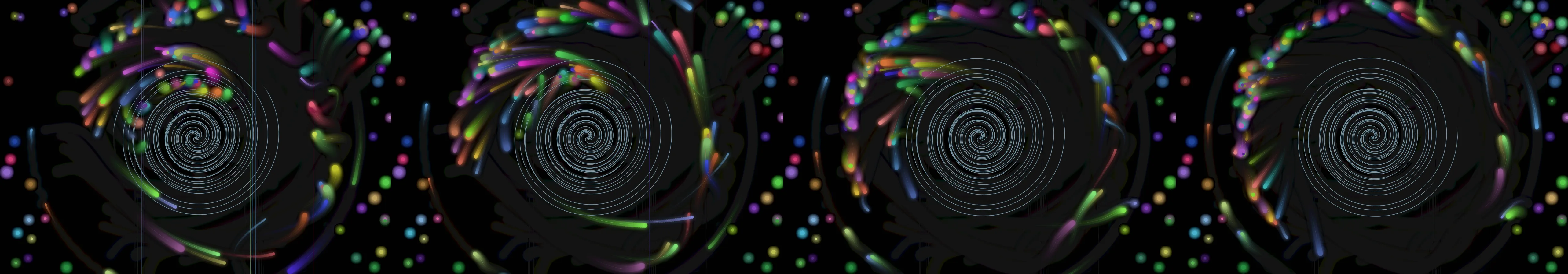 four frames from glowing orbs under a synthetic pointer