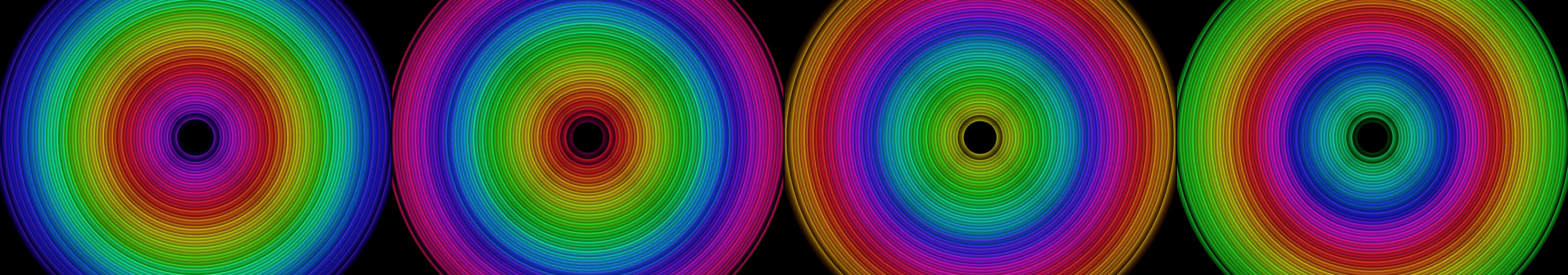 four frames from concentric circles in fluorescent colors pulse with elastic easing under a synthetic pointer